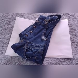 No Boundaries Distressed Medium Wash Overalls